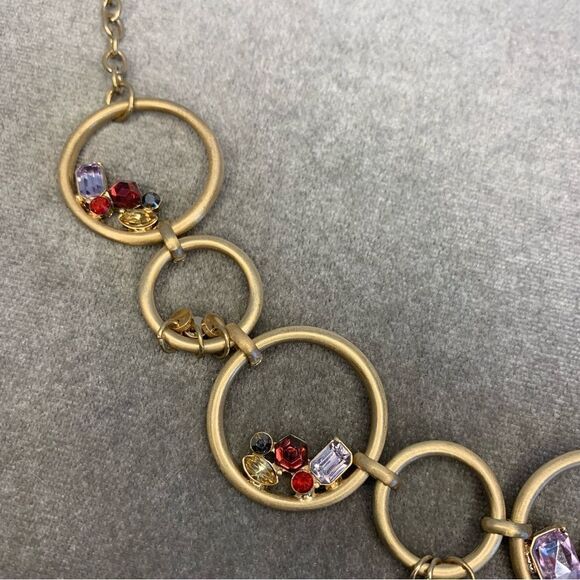 GOLDTONE Circle gem jewel embellished necklace - Picture 8 of 11